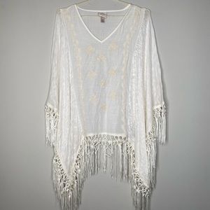 White Fringe Poncho